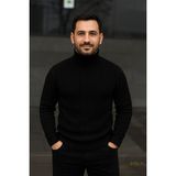 Lara Giyim Boğazlı Kazak Fitilli Rahat Kumaş Slim Fit Kazak Pamuklu Örme Kumaş - Siyah