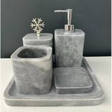 Lara Home Kare 5 Li Mermer Banyo Seti Gri