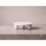LARA İNTERİORS 30 cm Yuvarlak Bilye Ayaklı Sunum Tepsisi – Minimalist Ahşap / Krem Yuvarlak Dekoratif Yükseltici Stand - Beyaz
