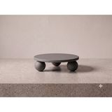 LARA İNTERİORS 30 cm Yuvarlak Bilye Ayaklı Sunum Tepsisi – Minimalist Ahşap / Krem Yuvarlak Dekoratif Yükseltici Stand - Gri