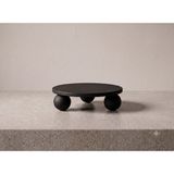 LARA İNTERİORS 30 cm Yuvarlak Bilye Ayaklı Sunum Tepsisi – Minimalist Ahşap / Krem Yuvarlak Dekoratif Yükseltici Stand - Siyah