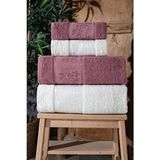 Lara Kutulu 4'lü Banyo Havlusu | Havlu Takımı | Havlu | Havlu Seti I Hamam Seti I Çeyiz Havlusu - Bordo - 50 x 90 cm