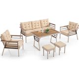 Lara Metal Puflu Bahçe Balkon Takımı 3+1+1+Ahşap Masa Cappuccino