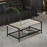 Lara Modern Orta Sehpa – Metal Raflı Tasarım, 120X60 Cm Traverten