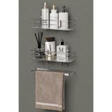 LARADESİGN Yapışkanlı 2’li Set Banyo Rafı & Havluluk Düzenleyici Organizer 1. Sınıf Krom Parlak Kaplama