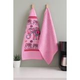 LaraLisa Collection 2'li Mutfak Peçetesi%100 Pamuk Dokuma Desenli ve Baskılı 40 x 60 Havlu Seti Pembe 40 x 60