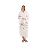 LaraLisa Collection 4 Kat Natürel Müslin Pamuk Kumaş Kimyasal İşlem Görmemiş El Baskılı Kaftan Kimono Peştemal Bornoz Ekru18 L/XL