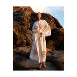 LaraLisa Collection 4 Kat Natürel Müslin Pamuk Kumaş Kimyasal İşlem Görmemiş El Baskılı Kaftan Kimono Peştemal Bornoz