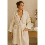 LaraLisa Collection Kapüşonlu Cepli Unisex Kadın Erkek%100 Pamuk Kalın Pike Bornoz Bej3 S/M