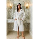 LaraLisa Collection Kapüşonlu Cepli Unisex Kadın Erkek%100 Pamuk Pike Bornoz Beyaz4 L/XL