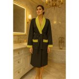 LaraLisa Collection Şal Yaka Cepli İnce Pike Kumaş Unisex Kadın Erkek Sabahlık Bornoz Siyah XL