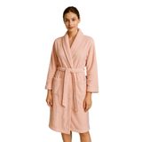 LaraLisa Collection Şal Yaka Çift Cepli%100 Pamuk Pembe Kadın Banyo Bornozu (Boyu 120 cm) Pembe S