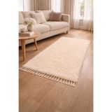 LaraLisa El Dokuma Bambu Viskon Yumuşak İplik 70x140 cm Peluş Halı Paspas Krem