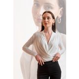 Laranor Ecru Kruvaze Yaka Alttan Çıtçıtlı Bluz