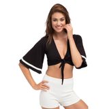 Laranor Siyah Volan Kol Detay Bağlamalı Yaka Bolero Crop Hırka 24L7556
