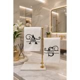 LARENİS Kişiye Özel 2’li Kadife El Havlusu 30x50 cm | İsim İşlemeli Siyah Monogram Nakışlı Dekoratif Banyo Havlusu