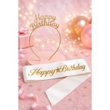 Larenya Happy Birthday Metal Taç Ve Kuşak Seti Doğum Günü Seti Doğum Günü Partisi