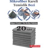 Larimar 20 Adet Jumbo Boy Mikrofiber Kareli Temizlik Bezi Duvar ve Yer Silme Bezi Sıkılması En Rahat 50*70CM - 17 cm - Antrasit