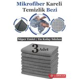 Larimar 3 Adet Jumbo Boy Mikrofiber Kareli Temizlik Bezi Duvar Ve Yer Silme Bezi Sıkılması En Rahat 50*70cm