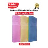 Larimar 3 Adet Mikrofiber Dekoratif Ingiliz Temizlik Bezi / Sihirli Temizlik Bezi