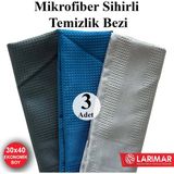 Larimar 3 Adet Sihirli Mikrofiber Temizlik Bezi 30*40CM Ekonomik Boy genel temizlik
