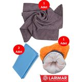 Larimar 4 Adet Genel Temizlik Evde Arabada Ihtiyacınız Olan Kurulama Araç Cam Bezi Eldiven Yıkama Seti