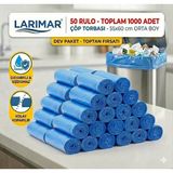 Larimar 50 Rulo Orta Boy Çöp Torbası (Toplam 1000 Adet) – 55x60 cm Dayanıklı, Ekonomik ve Sızdırmaz Mavi Çöp Poşeti
