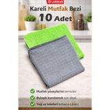 Larimar Kareli Mutfak Bezi 10 Adet – Mikrofiber, Süper Emici, Yağ ve Kir Temizleyici, Çok Amaçlı