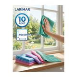 Larimar Premium 10 Adet 40x40cm Mikrofiber Cam ve Temizlik Bezi - İz, Leke Bırakmaz - Parlak Yüzey Uzmanı