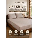 Larispera %100 Pamuk Çift Kişilik Lastikli Çarşaf Seti 180X200 cm + 2 Adet 50X70 cm Düğmeli Yastık Kılıfı - Kahverengi - 180 x 200