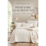 Larispera %100 Pamuk Çift Kişilik PİKE Yatak Örtüsü Seti Bordürlü +2 Düğmeli Yastık Kılıfı(50x70 cm) Krem