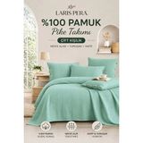 Larispera %100 Pamuk Çift Kişilik Pike Yatak Örtüsü Takımı Bordürlü +2 Düğmeli Yastık KILIFI(50X70) yeşil - Su Yeşili - 200 x 230