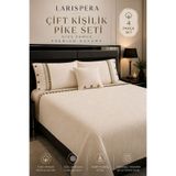 Larispera %100 Pamuk Püsküllü Çift Kişilik Premium Pike-Yatak Örtüsü Seti Krem Örgü Desenli 2 Adet Yastık Kılıfı ve 1 Adet Kırlent Kılıfı