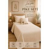 Larispera %100 Pamuk Tek Kişilik Pike-Yatak Örtüsü Seti Krem Örgü Desenli 1 Adet Yastık Kılıfı ve 1 Adet Kırlent Kılıfı 3 Parça Set - Ekru - Krem