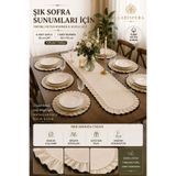 Larispera Fırfırlı Keten Runner ve 6'lı Supla Seti 7 Parça Siyah Biyeli Sofra Sunum Takımı