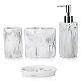 L'ARL GMVOI Banyo Aksesuar Seti, 4 Parça Mermer Banyo Vanity Tezgah Aksesuar Seti, Banyo Diş Fırçası Tutacağı Seti, Sabunluk, Bardak, Banyo Ev Dekoru için Sabunluk