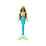 Larskas Barbie Bebek Mavi ve Sarı Renkli Saçları, Turkuaz Kuyruğu ve Saç Aksesuarıyla Barbie Deniz Kızı Bebek HRR03