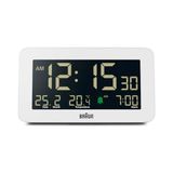Larskas Braun Tarih, Ay ve Sıcaklık Göstergeli Dijital Çalar Saat, Negatif LCD Ekran, Hızlı Set, Crescendo Bip Alarmı, Beyaz Model, BC10W.