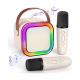 Larskas Çocuklar Yetişkinler Için Mini Karaoke Makinesi, 2 Kablosuz Mikrofon ve LED Renkli Işıklarla Taşınabilir Bluetooth Karaoke Hoparlör, 4, 5, 6, 7, 8, 9, 10,11,12 Yaş ve Üzeri Kızlar/erkekler Için Ev