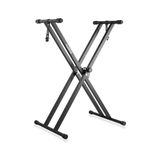 Larskas Klavye Standı - Ağır Hizmet Tipi Piyano Standı (NK13-3KG Çift Destekli) - Kilitleme Kayışları ile Piyano Klavye Standı - Klavye Çift x Stand - Çocuklar ve Yetişkinler Için Klavye Müzik Standı (Siyah)