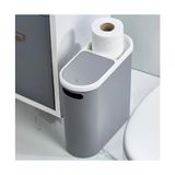 Larskas Kups Çöp Kovası, 10 Lt Kapasiteli, Plastik, Tuvalet Kağıdı Tutuculu, Dar Alana Uyumlu, (Antrasit)