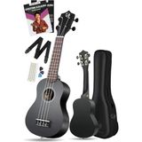 Larskas Siyah Soprano Ukulele Seti, Gül Ağacı Detaylar ile Zengin Ses
