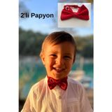 Las Vivas Kids 2'li Ay Yıldızlı Papyon, Kırmızı Beyaz Papyon, 2 Adet Bayraklı Papyon