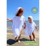 Las Vivas Kids Müslin Plaj Pançosu, Pamuk Çocuk Bornozu, Bebek Deniz Havuz Havlusu - 3 - 4 Yaş - Beyaz