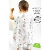 Las Vivas Kids Yazlık Müslin Uyku Tulumu, 0.5 Tog Tek Katlı Çocuk Tulumu, Kız Erkek Bebek Tavşanlı Unisex Tulum