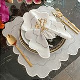 Lasetu Ekru ve Ebruli Gümüş, Silver Detaylı Amerikan Servis, Supla Leke Tutamaz Kumaş Özellikli 12 Adet - 39 x 39 cm - 001-Renkli