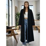 Lasirius Kadın Şardonlu Uzun Oversize Triko Hırka, Şal Yaka, Rahat 120 Cm, Kışlık Yünlü Standart Beden - Siyah
