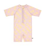 Lassig UV Korumalı Mayo Checkerboard Pale Pink Yellow Çocuk Mayo UPF 60 Hızlı Kuruyan Esnek Deniz ve Havuz Tek Parça Çocuk Mayosu (12-18 Ay)