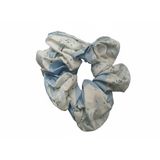 Lastik Toka, İncili Çiçekli – Çiçek Desenli Kumaş Scrunchie, Şık ve Yumuşak Saç Tokası (Mavi)