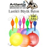 Lastikli Balon Zıpzıp 100 Adet İpli Balon Lateks Büyük Balon Punch Panç Renkli Balon